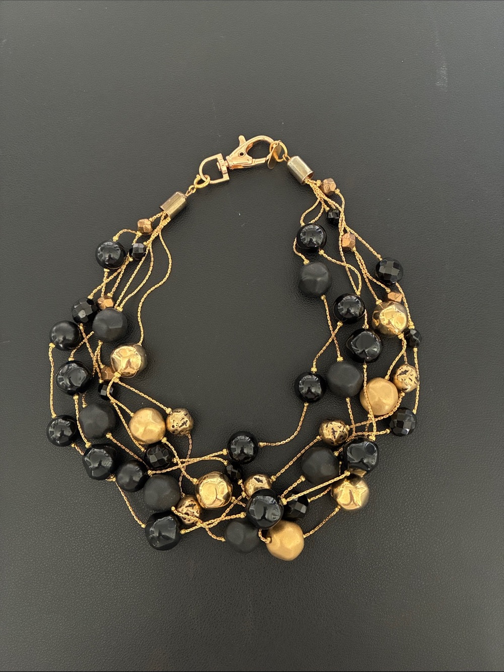 Debbie Reid Layered Black and Gold Beaded Necklace for Women